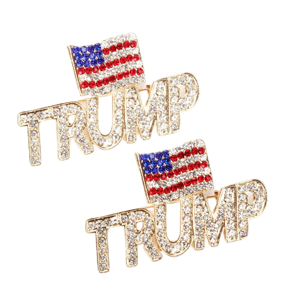 2pcs Trump Pin with USA Flag Crystal Trump Lapel Brooch Memorabilia Gift for 2024 United States Presidential Election